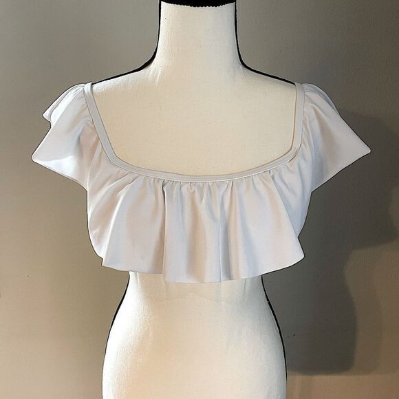 Victoria’s Secret White, Two-Layer, Wide-Shoulder, Ruffle, Bikini Top. Size S. - Picture 1 of 9